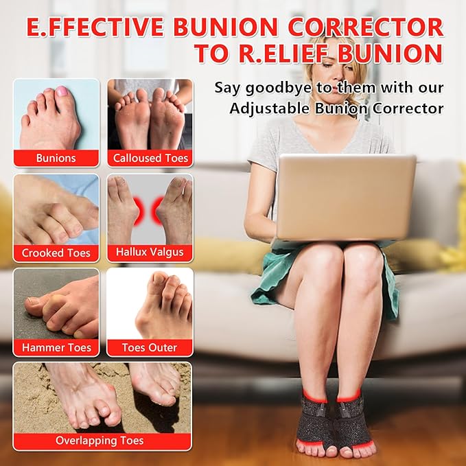 JOBYNA 2PCS in.frared L.Ight T.herapy Bunion Corrector for Women & Men, 660nm Red L.Ight & 850nm I.nfrared L.Ight Big Toe Straightener for Bunion P.a.i.n R.e.l.i.e.f, Adjustable Temperature & Time