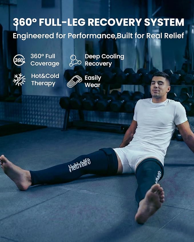 Entire Leg ice Pack Wrap with Strap and Cutting-Edge Cooling Gel for Cold Therapy, Full Leg LCE Pack for Muscle Soreness & Pain from Foot, Calf to Thigh After Post-Surgery