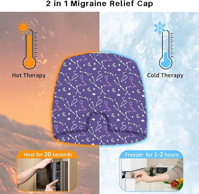 Migraine Relief Cap, Gel Cooling 2 Pack Set, Headache Relief with Hot/Cold Ice Cap, Instant Headache Relief, Reusable Ice Pack for Stress Sinus Relief Migraine Mask Gift for Women Man