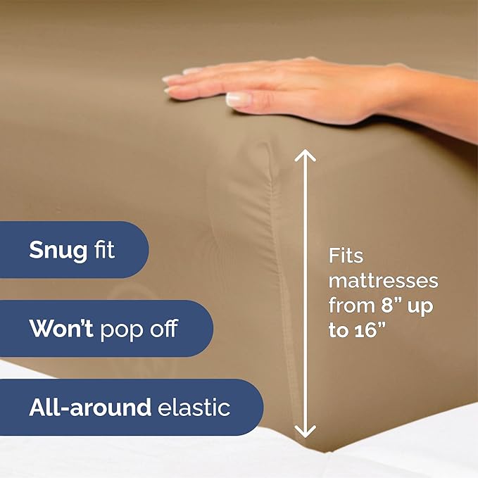 Queen Size 4 Piece Sheet Set - Extra Soft, Breathable & Cooling Sheets - Hotel Luxury Durable Bed Sheets for Women & Men - Deep Pockets, Easy-Fit & Wrinkle-Free Sheets - Caramel Oeko-Tex Bed Sheet Set