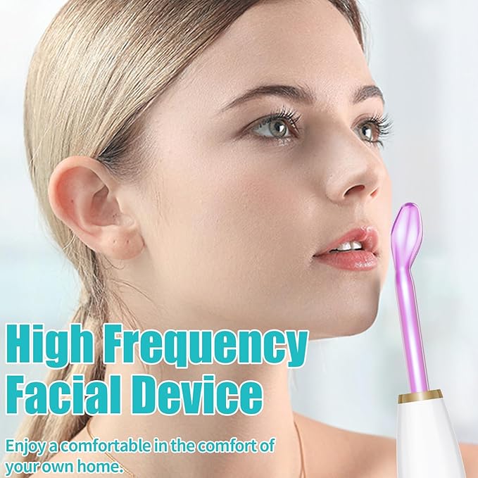 High Frequency Facial Wand - TUMAKOU Portable Violet Light High Frequency Facial Skin Machine - with 6 Glass Tubes（White）