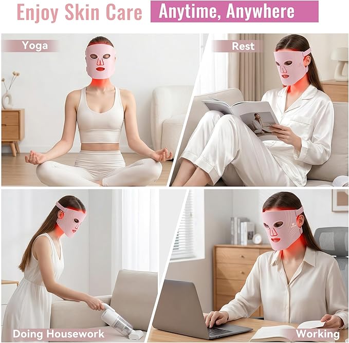 WAYCOM Red Light Therapy for Face: FDA-Cleared 4-Modes Portable LED Light Therapy Mask for Skincare - 400 Beads 850nm Infrared & Red Light Mask at Home with Timing Function Remote & Eye Protection
