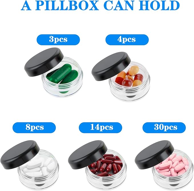 Small Pill Organizer Box, 5 Pcs Travel Pill Case Holder Portable Daily Mini Pill Container BPA Free Medicine Storage Container for Purse Pocket Briefcase (Black)