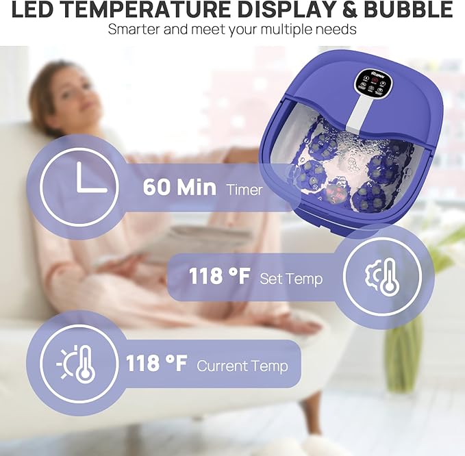 HOSPAN Collapsible Foot Spa Electric Rotary Massage, Foot Bath with Heat, Bubble, Remote, and 24 Motorized Shiatsu Massage Balls. Pedicure Foot Spa for Feet Stress Relief - FS02A