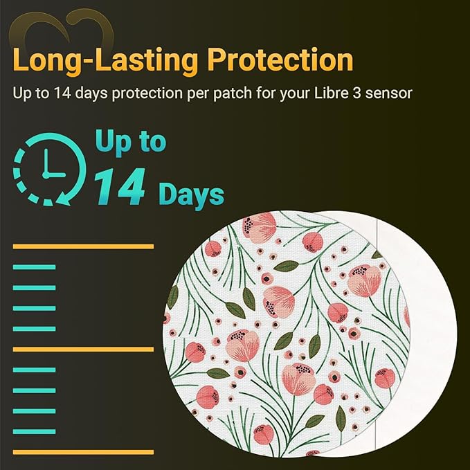 Flower Libre 3 Sensor Covers Waterproof, Amolyfe 10 Pack Freestyle Libre 3 Plus Covers, BumpProof with Hard Cap, Latex Free Breathable Medical CGM Adhesive Patches, 14-Day CGM Protection (P.Flower)