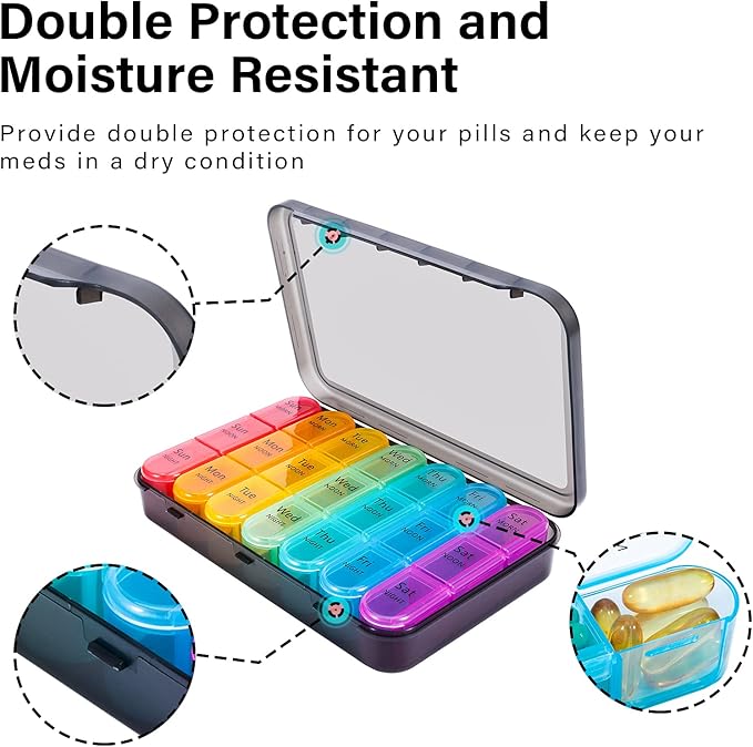 Daviky Pill Organizer 3 Times a Day, Daily Pill Box 7 Day, Weekly Cases Medicine Organizers to Hold Vitamins and Medication