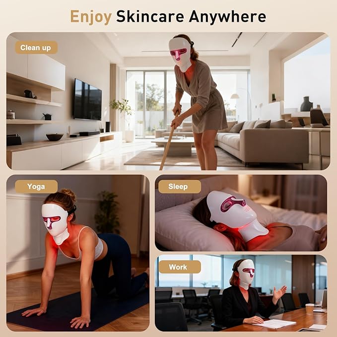 Red Light Therapy Mask for Face & Neck, LED Infrared Light Therapy Device,USB-C Rechargeable,Skin Rejuvenation & Anti-Aging,Infrared Lights Masks for Home Working Travel Yoga Sleep