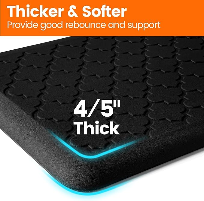 4/5 Inch Thick Anti-Fatigue Kitchen Mat Water Resistant Non-Slip Kitchen Floor Mat Ergonomic Comfort Standing Mat for Home Kitchen Office Laundry 17.3"x 39" Black