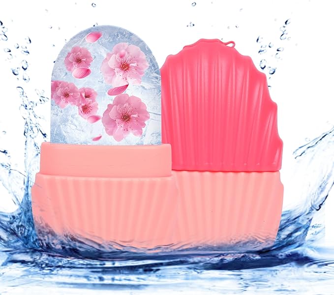 Ice Cube Roller for Face,Eyes and Neck,Reusable Silicone Ice Mold Mermaid Shell Shape for Shrink Pores Anti Wrinkle and Skin Beauty Care,Reduce Migraine Pain,Gua Sha Face Massage Tools (Pink)