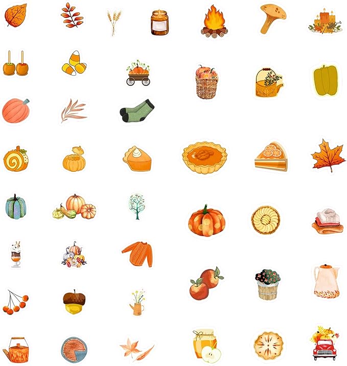 BulbaCraft Fall Stickers, Autumn-Themed Stickers with Pumpkins, Leaves, Animals & More – Perfect for Scrapbooks, Crafting, Laptops – Durable, Easy Peel-Off, Gifts for Women & Men