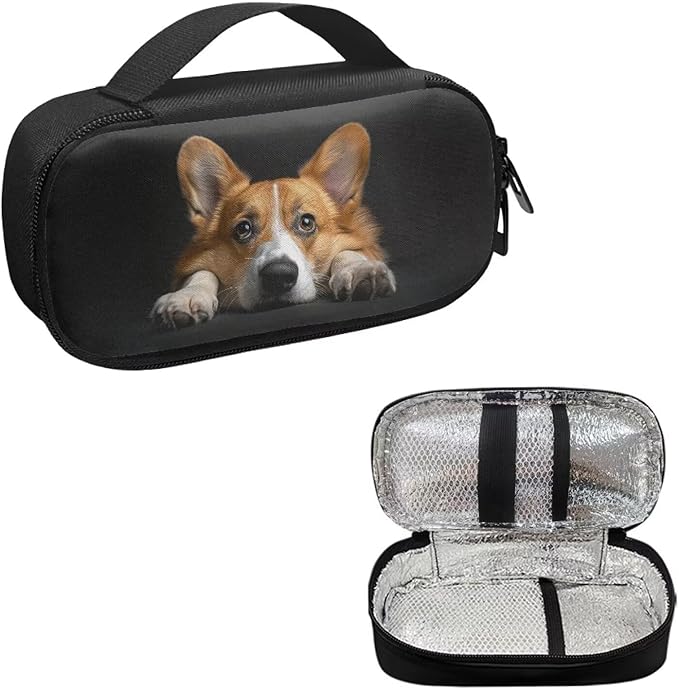 Corgi Dog Insulin Cooler Travel Case with Side Handle Diabetic Insulated Organizer Lightweight Cooling Travel Bag for Insulin Pen and Medication Diabetic Supplies