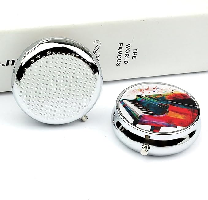 Colorful Piano Keyboard Music Pill Box 3 Compartment Decorative Metal Medicine Vitamin Organizer Personalized Medicine Organizer Travel Pillbox for Outdoor