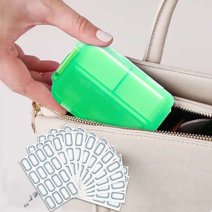 INVODA 12PCS 10-Compartment Pill Organizer BPA-Free Travel Pill Case with Daily Labels Portable Medicine Box for Vitamins, Supplements & Jewelry