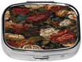 Boho Vintage Dark Flower Bloosom Rose Pattern Pill Case Pill Box Travel Pill Organizer Small Square Medicine Box for Purse & Pocket Gifts