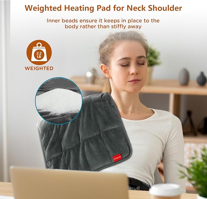 Comfytemp Weighted Heating Pad for Back & Period, FSA Eligible Electric Heat Pad, Birthday Gifts for Women Men Mom Dad & Mother Day Gift, 2.2 lb HSA Neck Shoulder Heated Pad, 2H Auto-Off, 12x24, Gray