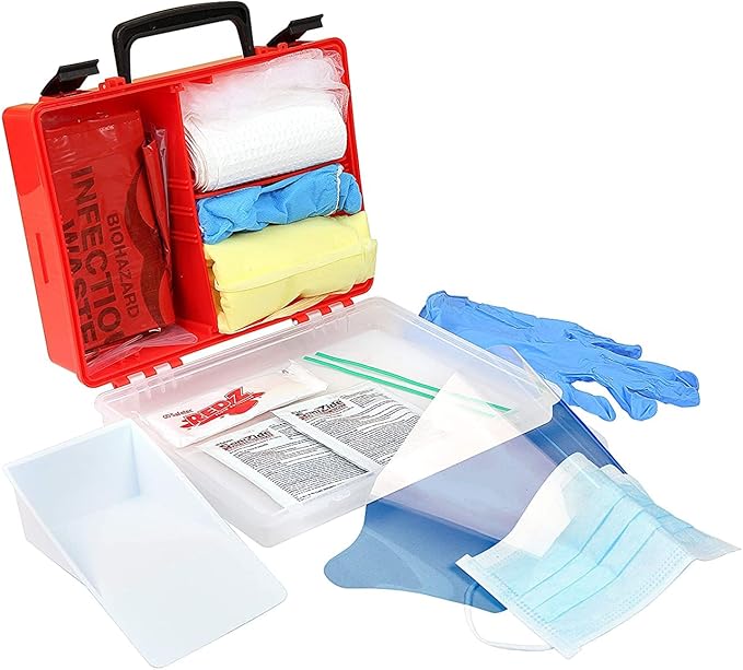 First Aid Premium Bloodborne Pathogen & Bodily Fluid Spill Kit, OSHA Compliant, Wall Mountable, 10" x 8" x 3 1/2"