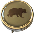 Brown Bear Silver Pill Box – Round 3-Compartment Metal Pill Organizer, Compact 2-Inch Travel Pill Case for Pocket or Purse