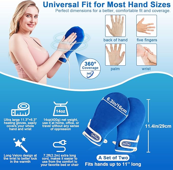 JOBYNA Heating Pad for Hands & Wrists, 2 PCS Hand Heated Mittens for Carpal Tunnel Relief, Arthritis Hands, Trigger Finger, Heated Gloves with 30/60/90min Timer, 86-158℉ Adjustable Temperature