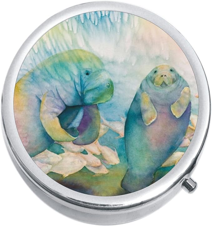 Watercolor Manatees Medicine Vitamin Pill Box