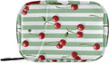 Vertical Green and White Striped Cherries Travel Pill Organizer Case Box Container Weekly Portable Vitamin Medicine Holder Storage Bag with Zipper Removable