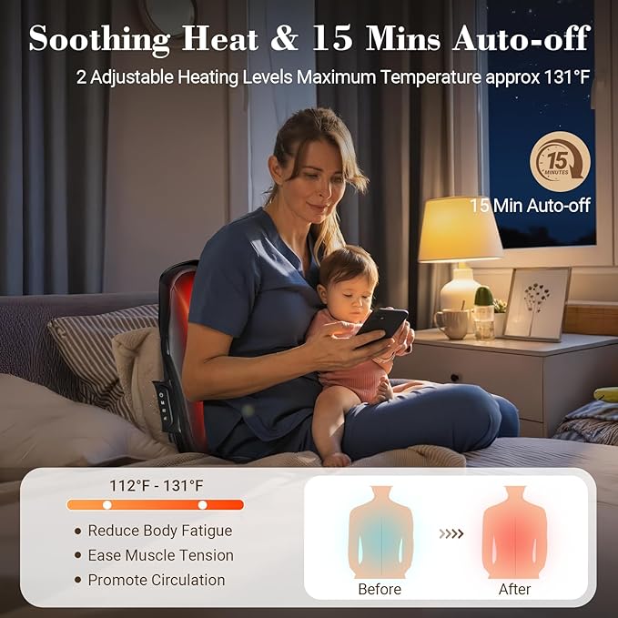 FSA Eligible Cordless Back Massager for Pain Relief Deep Tissue HSA Approved, Up and Down Rolling Low Back Massager with Heat, Portable Shiatsu Lower Back Massage for Home Office