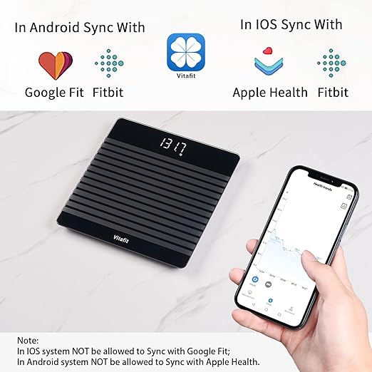 Vitafit Anti-Slip Smart Digital Bathroom Scale for Body Weight, High Accuracy Assured by Weighing Professional Since 2001, BMI with App,Black