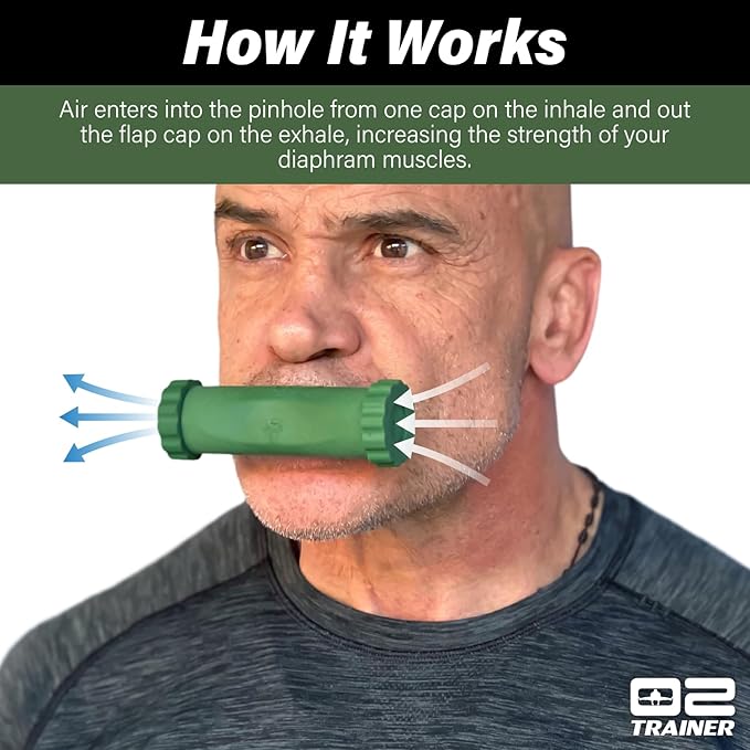 O2Trainer Breathing Muscle Training Device | Lung Power & Endurance Tool for Athletes, Singers & High-Altitude Performance | Diaphragmatic Respiratory Trainer | 16 Resistance Caps