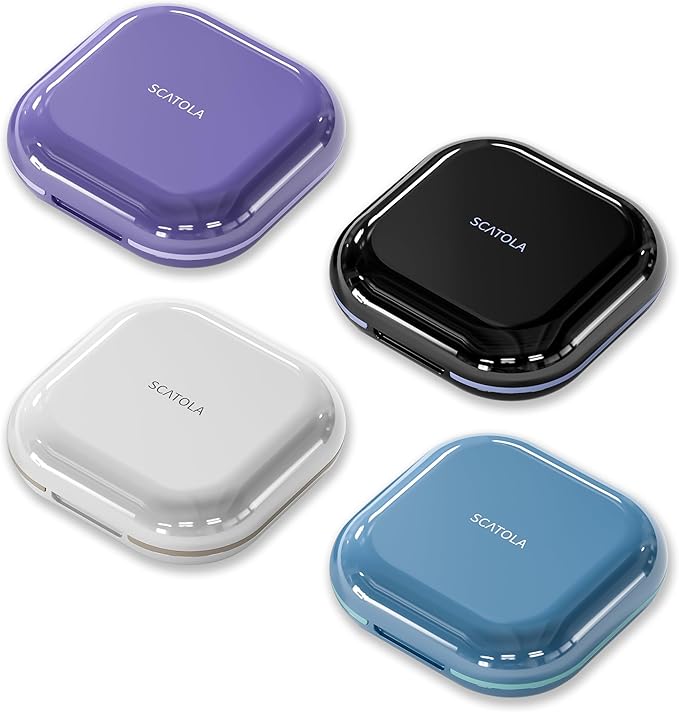Small Pill Case 4 Compartments Purple Light Grey Blue and Black Set of 4