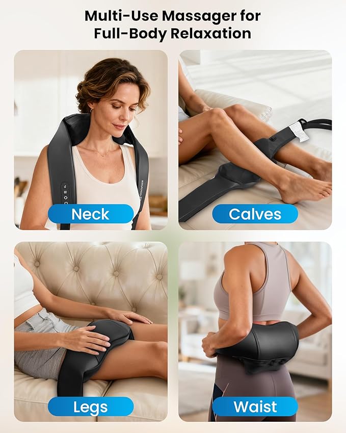 COMFIER Shiatsu Neck Massager with Heat, Cordless Neck and Shoulder Massager for Pain Relief Deep Tissue, Graphene Heating, 4D Kneading Massage Pillow -Black