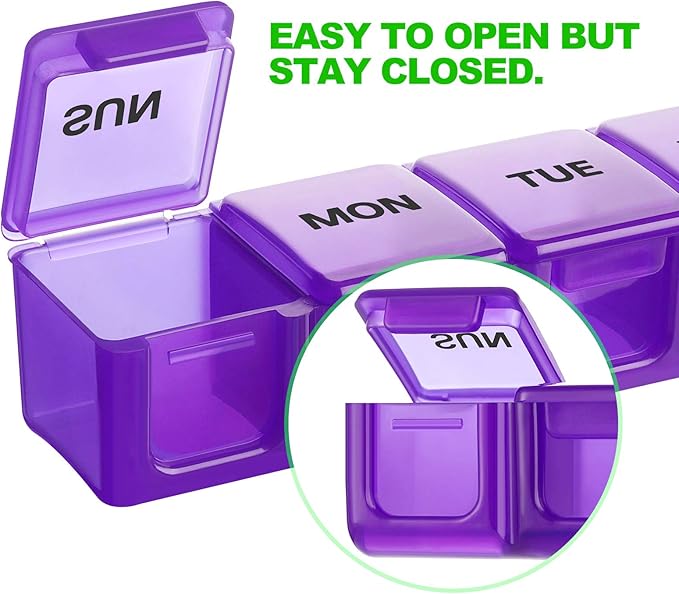 Pill Organizer XL Extra Large Weekly and Daily Pill Cases for Pills/Vitamin/Fish Oil/Supplements (Purple)