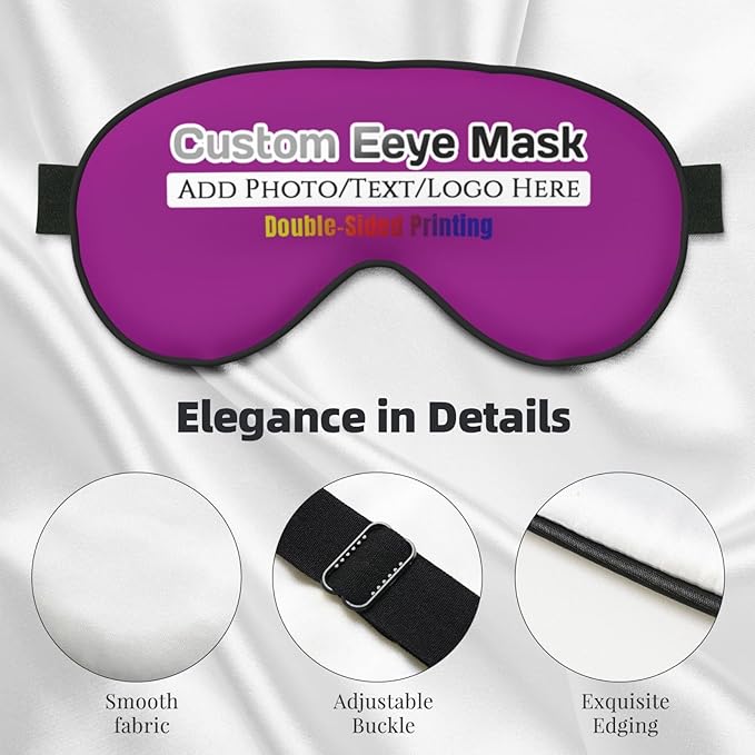 Custom Eye Mask,Add Your Image Text Personalized Sleep Shade Soft Blindfold Eyemask Blackout Eye Cover with Adjustable Strap for Sleep,Travel,Nap Light Purple