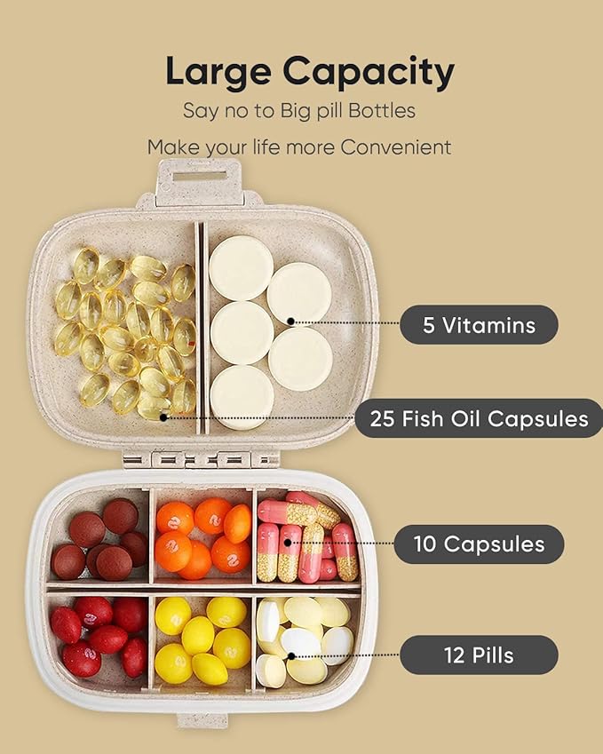 Holii 4PS 8 Compartments Travel Pill Organizer, Pocket Pharmacy for Purse Daily Pill Box Portable Medicine Organizer Vitamin Holder Container （Multi-Colored）