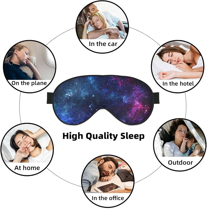 Blue Purple Galaxy Sleep Mask Space Nebula Universe Eye Mask with Adjustable Strap Eye Sleep Shade Cover Blocks Light for Women Men Airplane Travel Nap