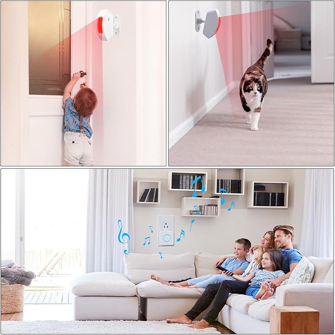 Wireless Motion Sensor Alarm Indoor: Motion Detector Alarm for Business Store Home Security with 35 Ringer/Led Light Remind- Motion Sensor Door Chime with Buzzer