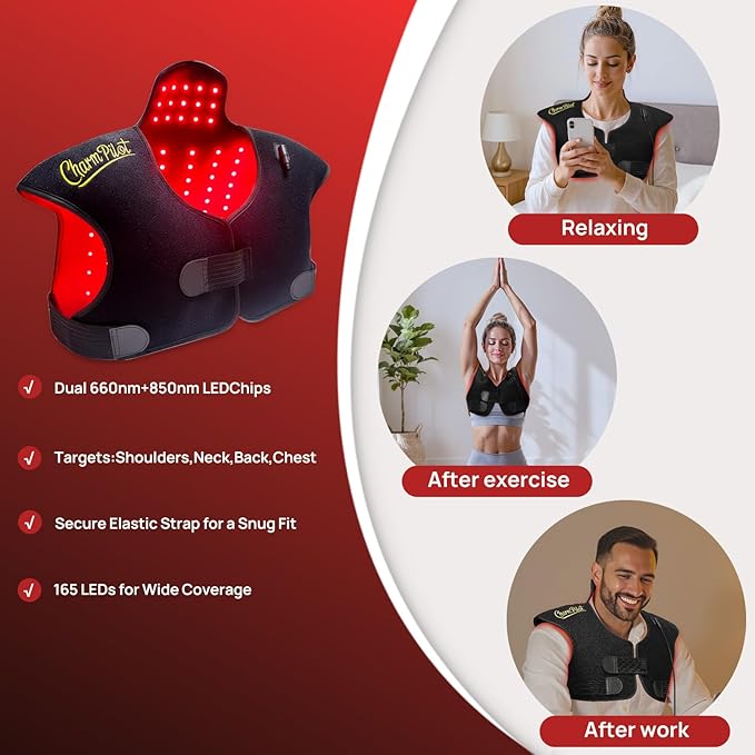 Red Light Therapy Pad for Neck Shoulder Back Pain Relief, Infrared Light Therapy Heating Warp for Upper Back, 165LEDs 3-in-1 Chip，660nm&850nm(Black)