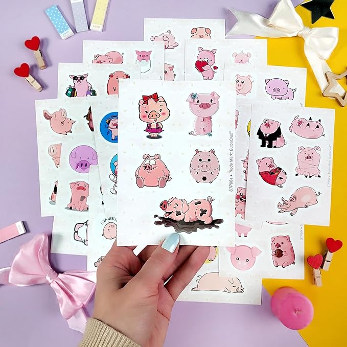 BulbaCraft 100Pcs Pig Stickers and Decals, Piggy Stickers for Water Bottle and Laptop, Gifts for Women & Men