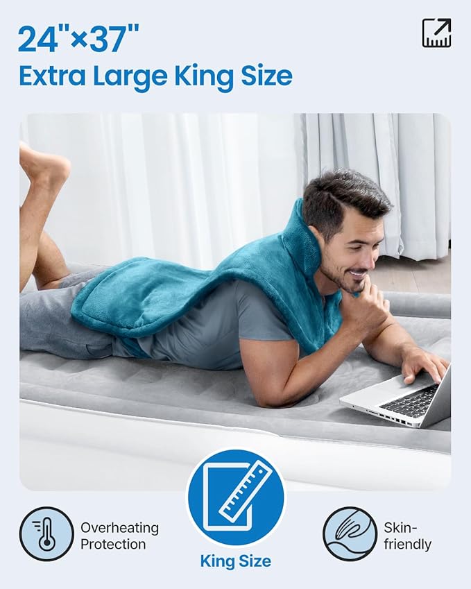 RENPHO King Size Heating Pad for Back, Birthday Gifts for Women Men Mom Dad, FSA Eligible, 24"x37" XL Large Weighted Electric Heat Pad for Neck and Shoulders, ETL Certified, Blu