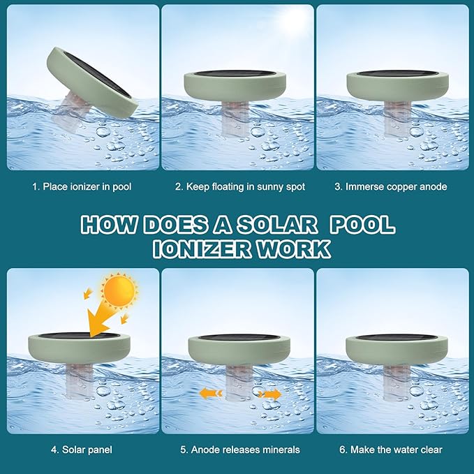 Solar Pool Ionizer for Above Ground, Floating Copper Pool Cleaner Purifier Cuts Chlorine by 85% Works for Pools Up to 40,000 Gal, Swimming Pools Water Cleaner for in-ground Pools and spas (Green)