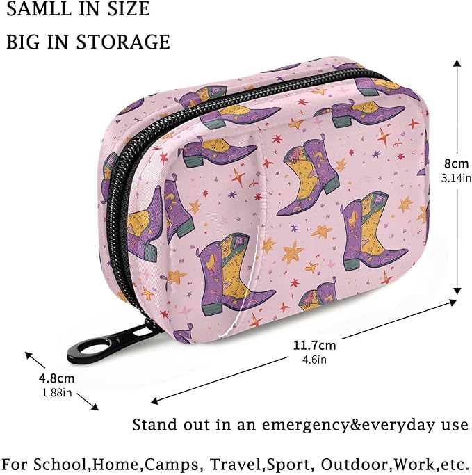 Fustylead Trendy Cowgirl Boots and Stars Pill Organizer for Purse, Weekly Portable Pill Box with Zipper to Storage Vitamins Fish Oils Medications Supplements