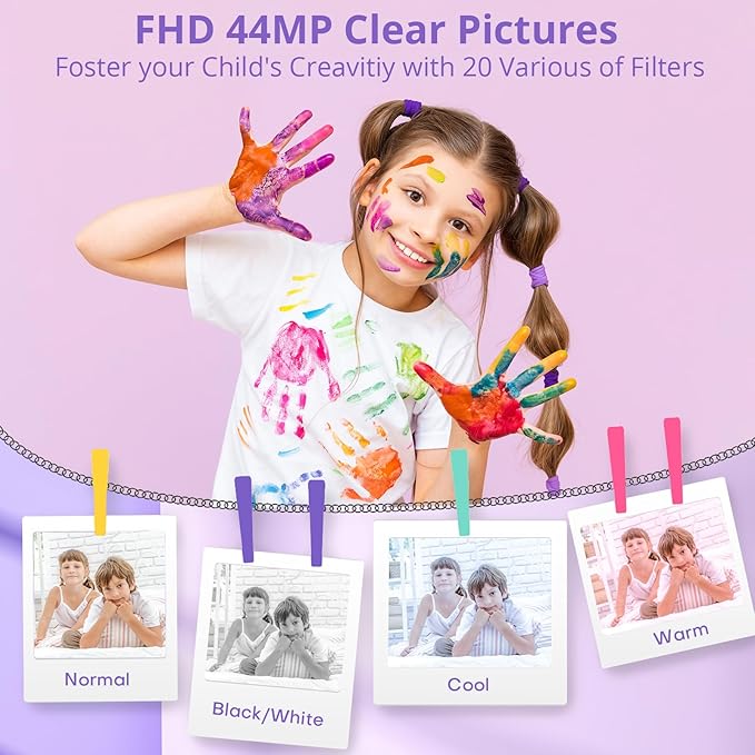 Digital Camera 1080P 44MP Digital Cameras, Point and Shoot Camera for Kids with 16X Zoom, Anti-Shake, Compact Small Travel Camera for Beginner Children Boys Girls Teens Gift