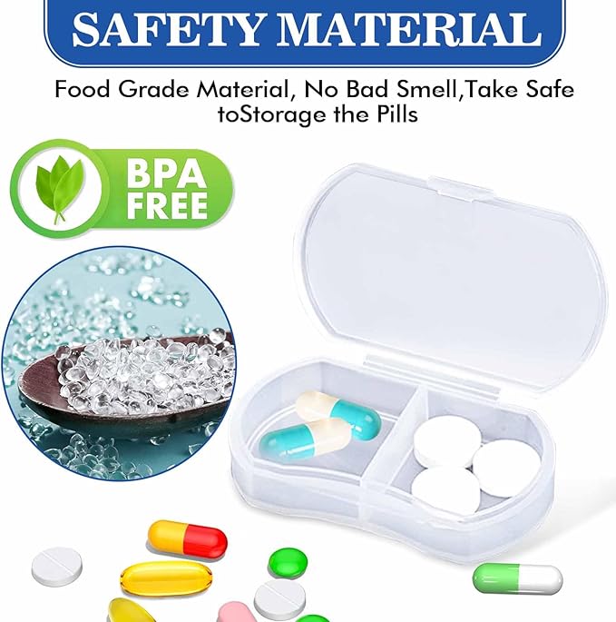 Pill Case for Purse Small Pill Organizer Portable Travel Daily Pill Containers AM & PM Mini Pill Box Vitamin, Fish Oil, Supplement Holder (1 PCS, White)