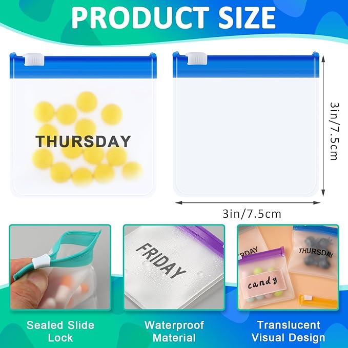 MARFOREVER 25 Pcs Pill Pouch Weekly Reusable Translucent Pill Bags Travel Medicine Organizer Small Pill Container Storage with Slide Lock 14 Pcs Plastic Medicine Bags 10 Sheets Labels and A Marker