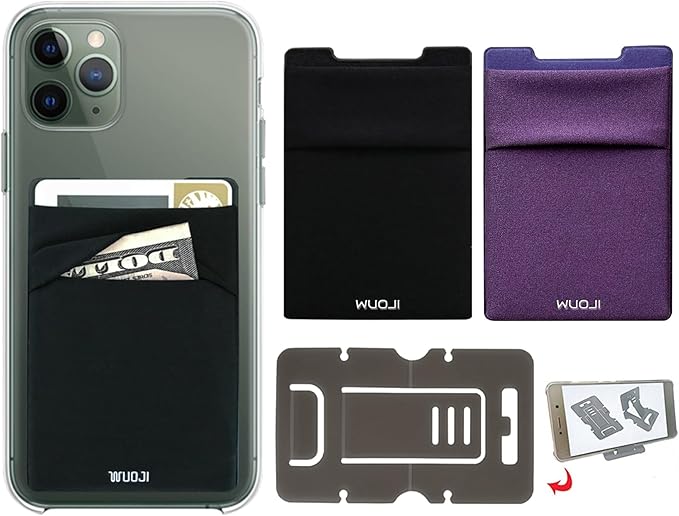 RFID Blocking Phone Card Wallet - Double Secure Pocket - Ultra-Slim Self Adhesive Credit Card Holder Card Sleeves Phone Wallet Sticker All Smartphones (Black DarkPurple)-2PC