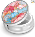 Pill Box-3 Compartment Small Pill Case for Purse & Pocket Mini Metal Pill Holder Travel Pill Container to Hold Supplements Vitamins BPA-Free (Pink Marble)