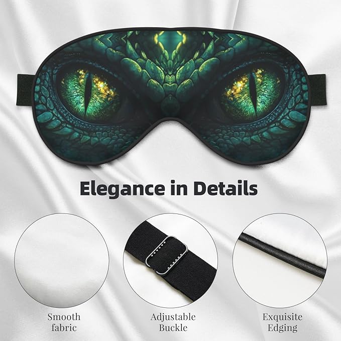 Abstract Green Dinosaur Eyes Sleep Mask Eye Mask with Adjustable Strap Eye Sleep Shade Cover Blocks Light for Women Men Airplane Travel Nap