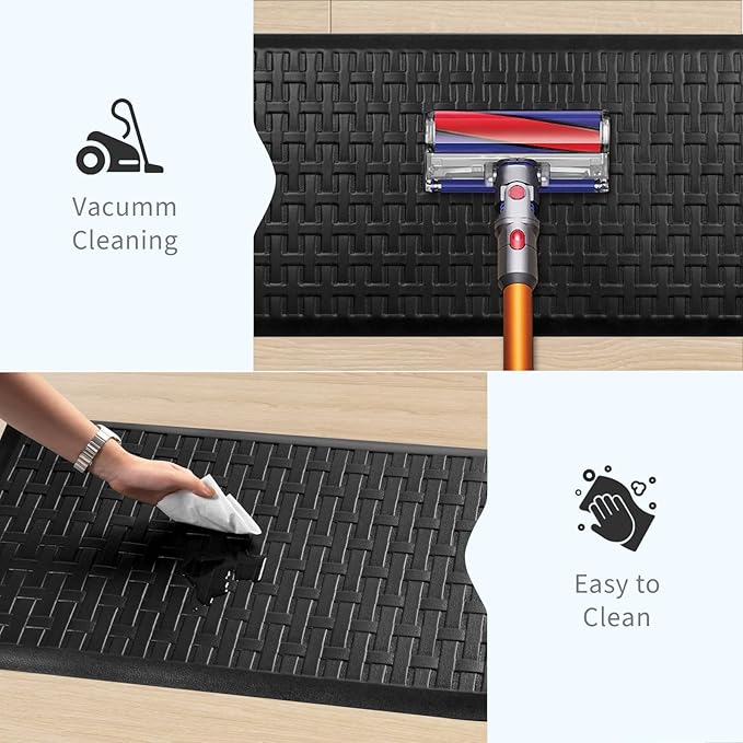 UKISS Kitchen Rugs ，Waterproof Kitchen Mats ，Cushioned Anti Fatigue Kitchen Mat for Floor, Non-Slip Comfort Foam Standing Mat for Kitchen, Floor Home, Office, Sink, Laundry (Black, 17.3"x28")