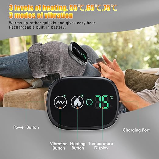 MOAJAZA Heated Knee Massager Shoulder Heating Pads Elbow Brace 3 in 1 with Vibration, Cordless Rechargeable Heating Knee Warmers Wrap for Shoulder Elbow Knee Stress Relief 2 Packs