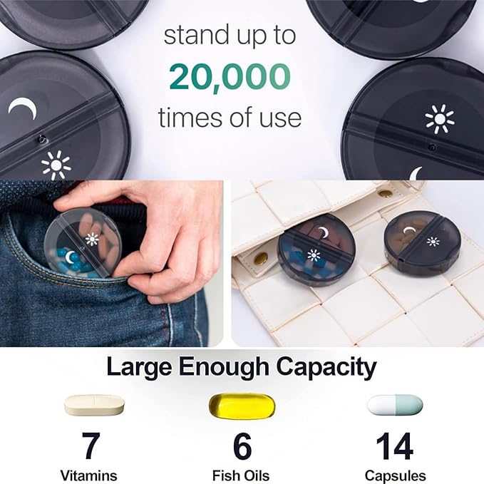 Large Weekly Pill Organizer 2 Times a Day, Vitamin Box, Convenient and Easy to Use, X-Large Pop-Out Compartments, Daily Pill Box AM PM Pill Case for Medicine/Vitamin/Fish Oil/Supplements (Black)