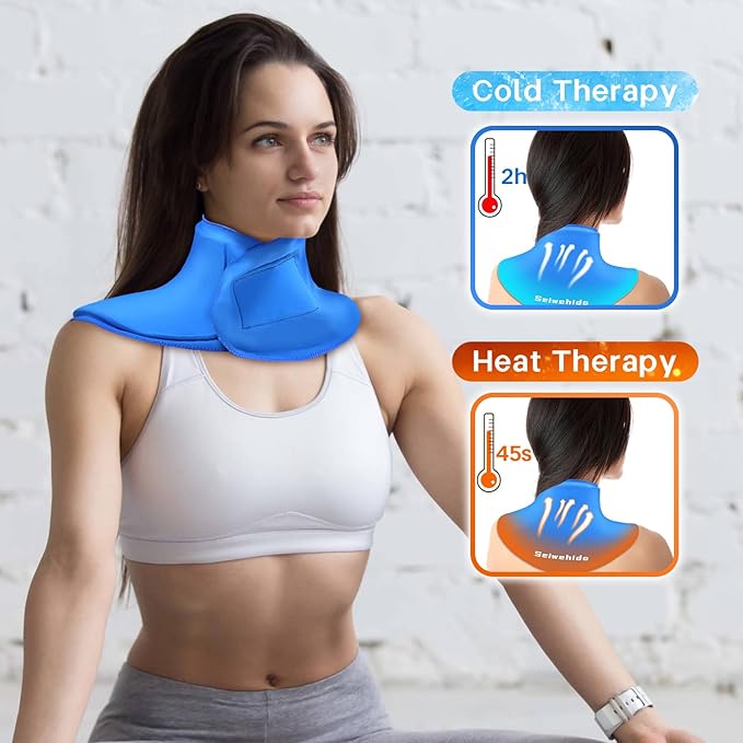 Neck Ice Pack Wrap Cooling Cervical Brace- Upgraded Reusable Hot & Cold Compress Gel Pack for Stiff Neck Shoulder Pain Relief, Swelling, Sprains, Cervical Surgery Recovery & Office Pressure