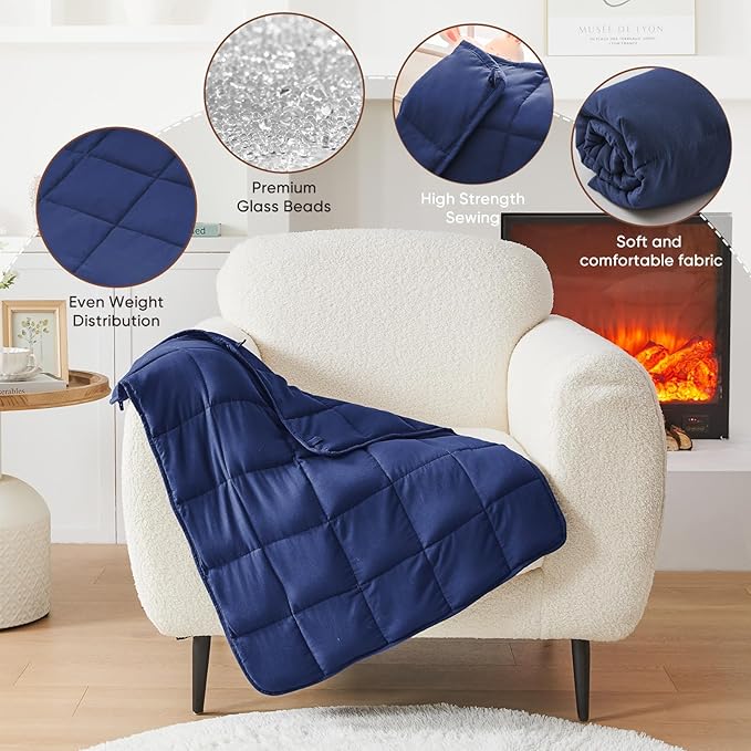 Weighted Lap Blanket for Adults 7lbs, 24"x29" Cooling Heavy Throw Blanket, Portable Travel Weighted Blankets, Soft Small Blankets Gift for Sleeping, Navy Blue